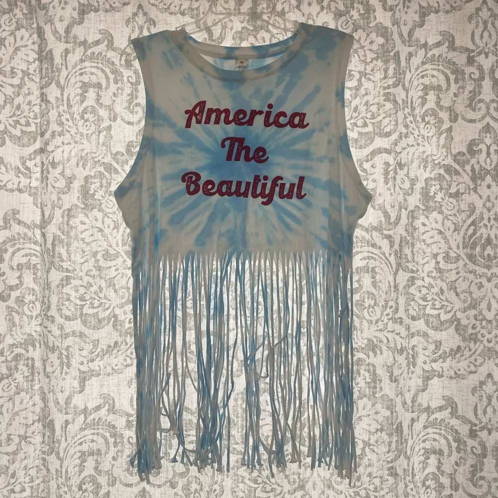 Messy Buns Lazy Days 100% Cotton America The Beautiful 4th Of July Tank Top XL